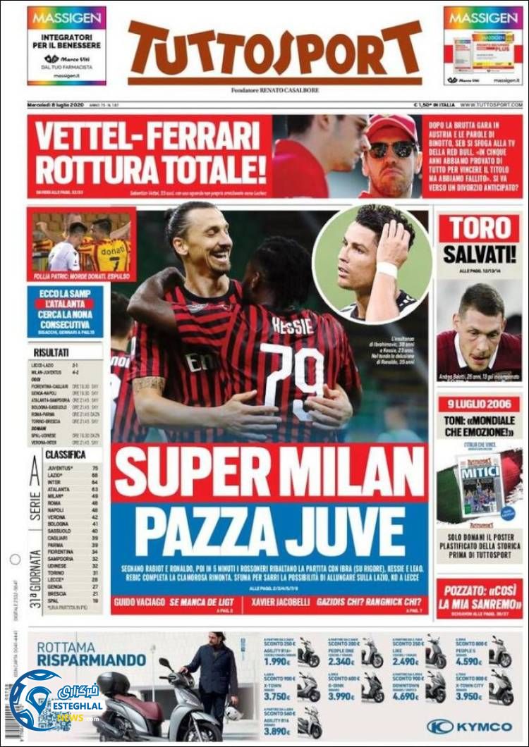 روزنامه ورزشی توتو اسپورت چهارشنبه 18 تیر 1399