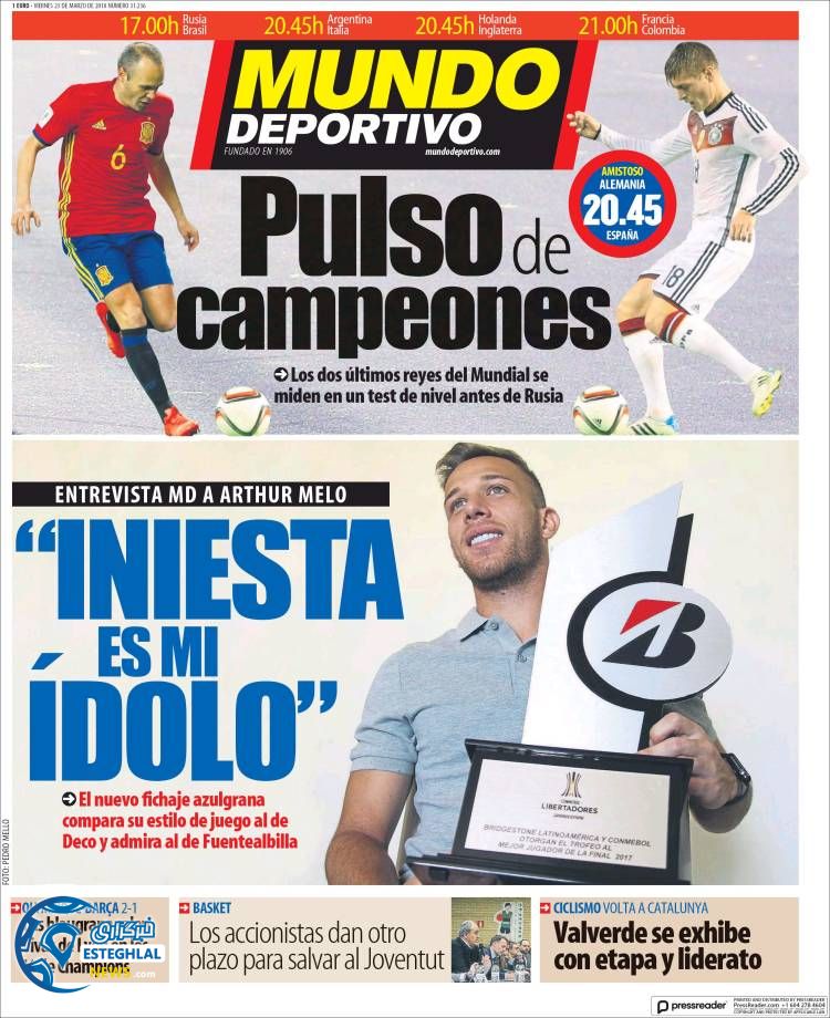 روزنامه ورزشی موندو دپورتیوو جمعه 3 فروردین 1397