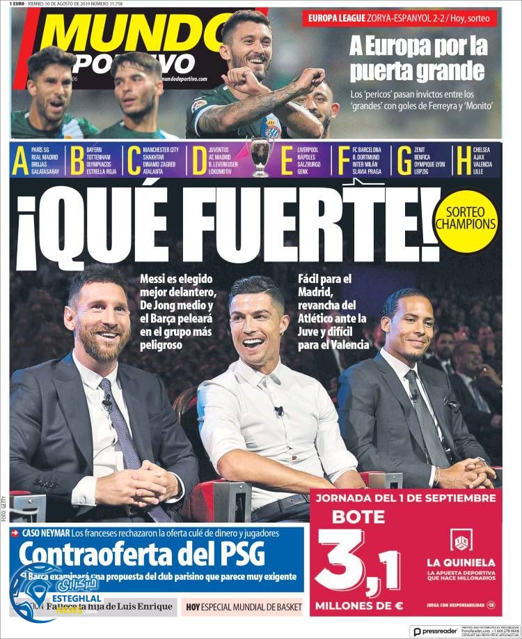 روزنامه ورزشی موندو دپورتیوو جمعه 8 شهریور 1398