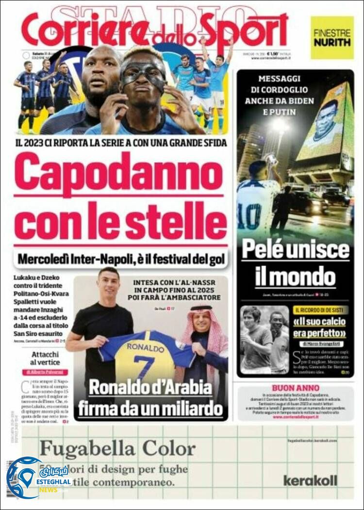 روزنامه ورزشی کوریره دلو اسپورت شنبه 10 دی 1401 