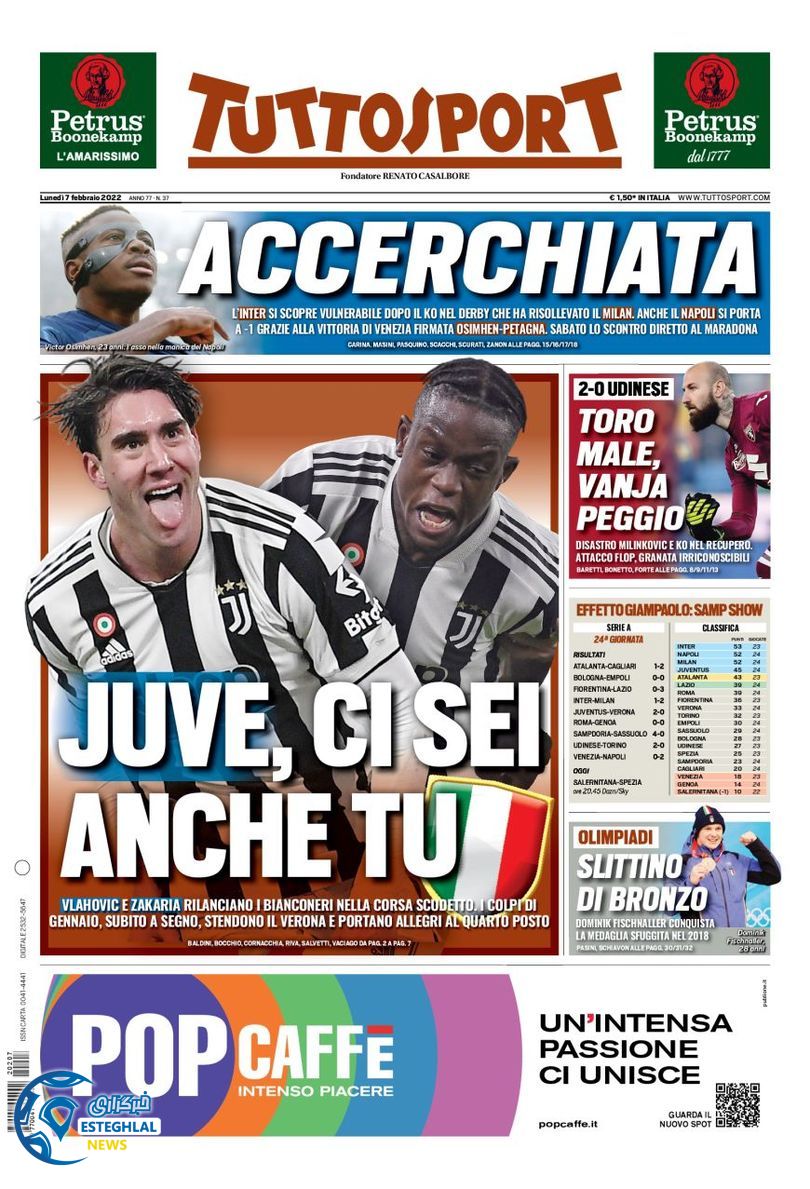 روزنامه ورزشی توتو اسپورت دوشنبه 18 بهمن 1400