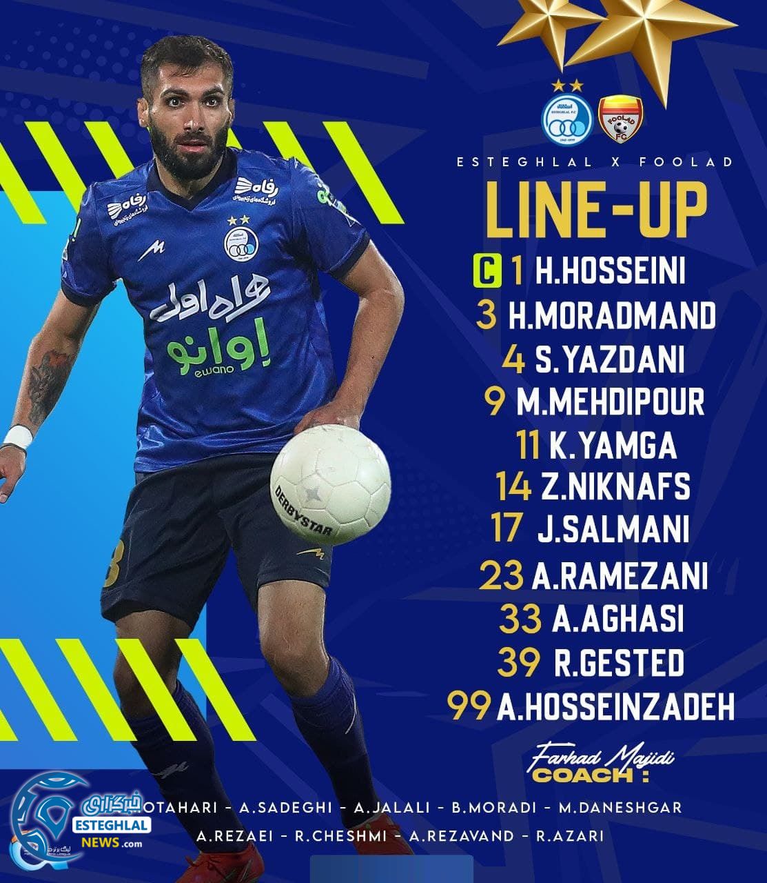 ترکیب استقلال مقابل فولاد خوزستان