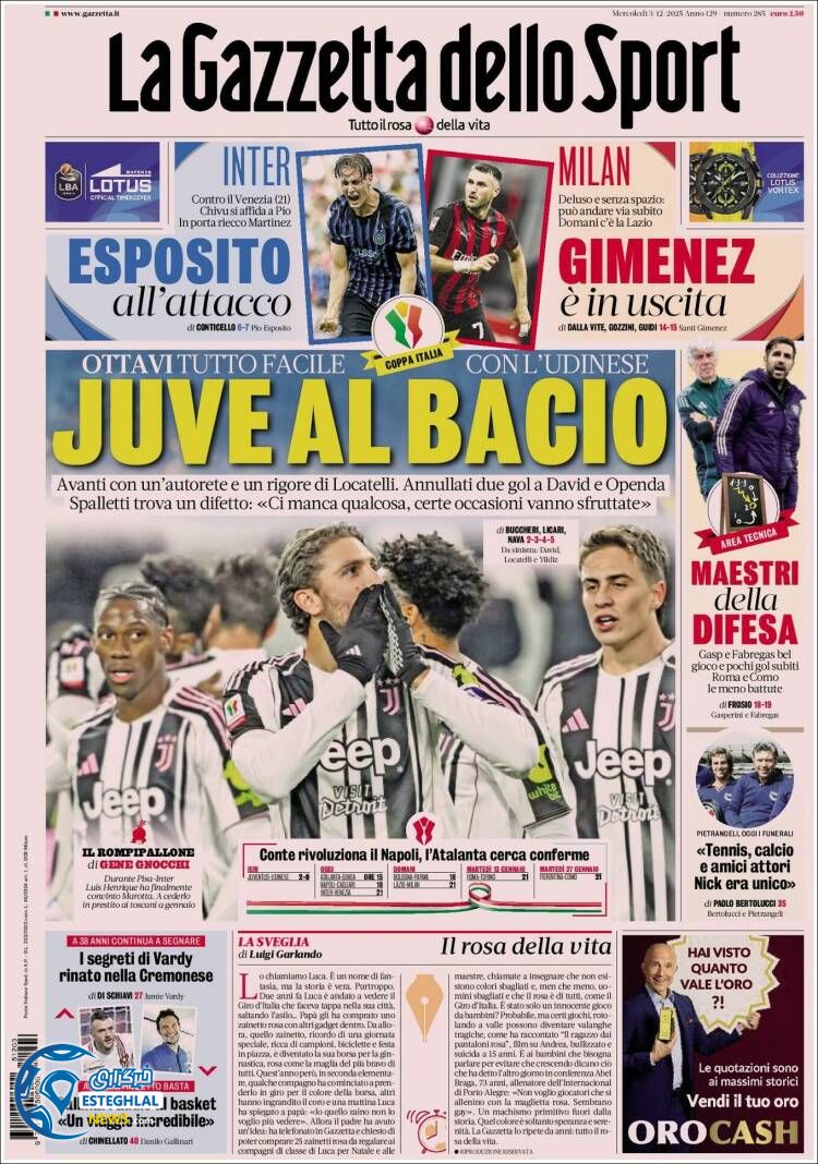 روزنامه  ورزشی گاتزتا دلو اسپورت چهارشنبه 12 آذر 1404  