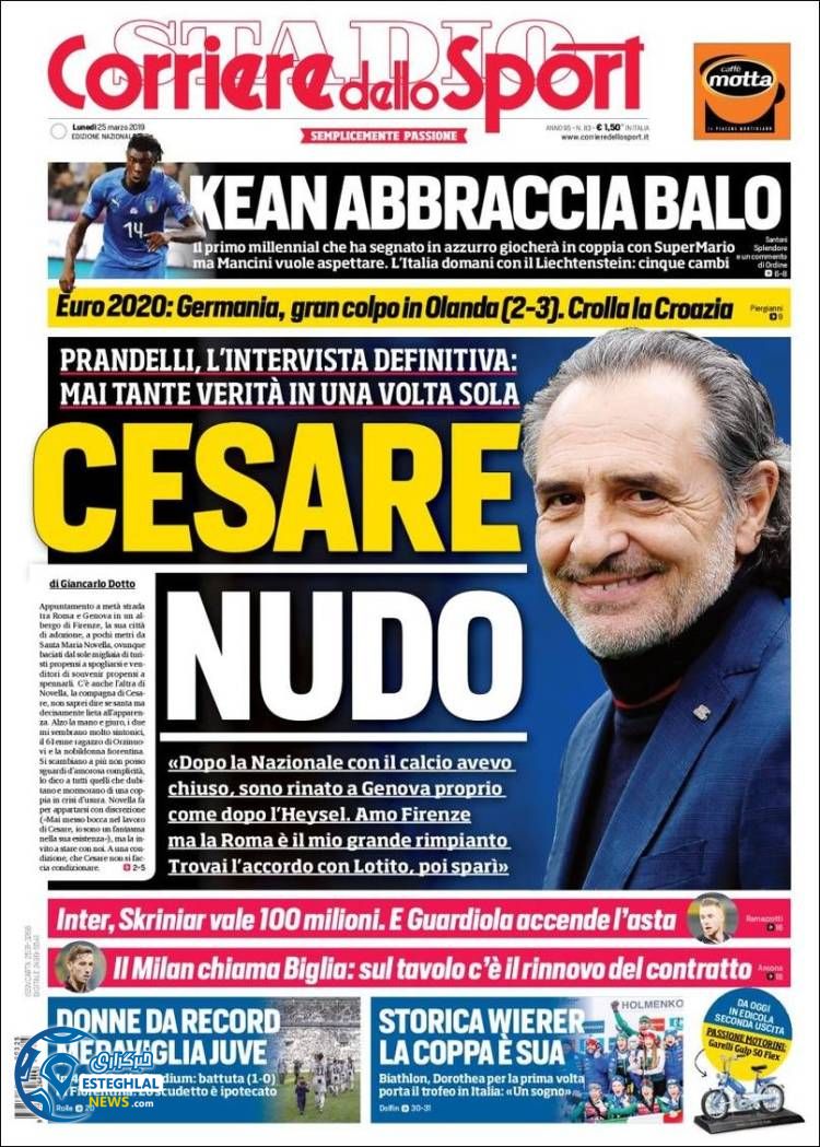 روزنامه ورزشی کوریره دلو اسپورت دوشنبه 5 فروردین 1398