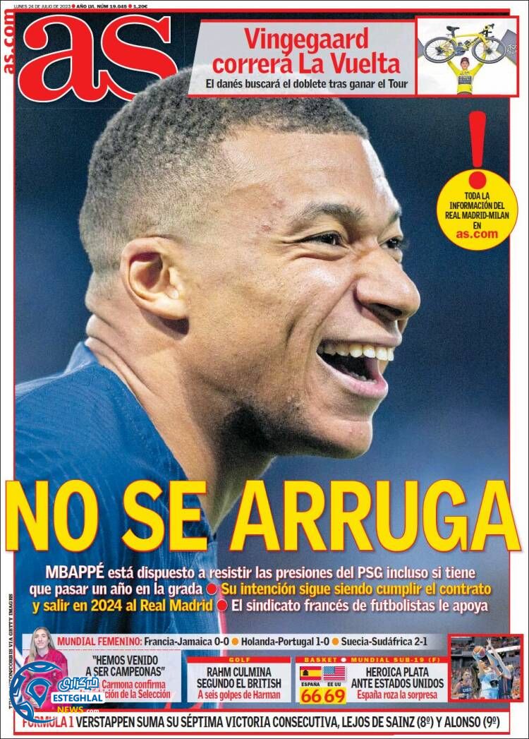 روزنامه ورزشی آ اس دوشنبه 2 مرداد 1402 