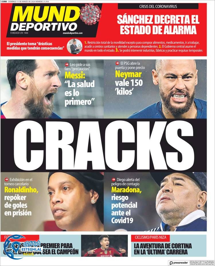 روزنامه ورزشی موندو دپورتیوو یکشنبه 25 اسفند 1398