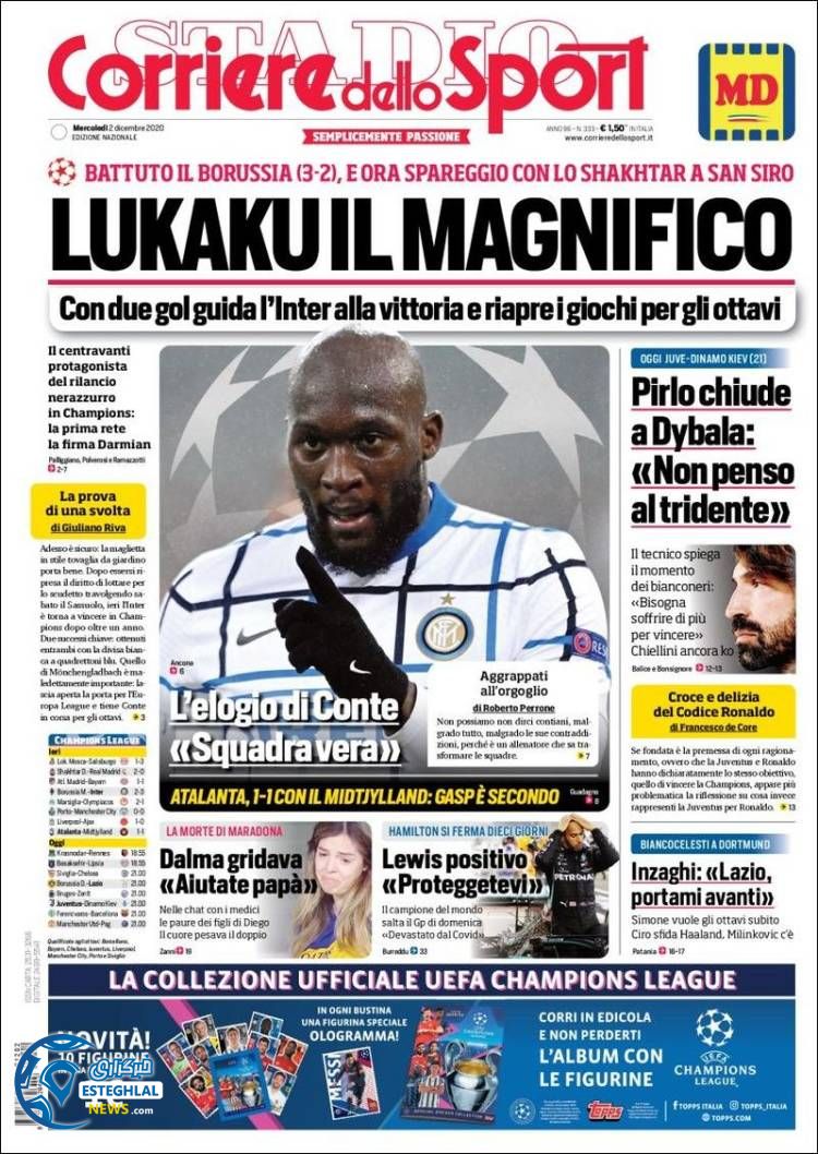 روزنامه ورزشی کوریره دلو اسپورت چهارشنبه 12 آذر 1399