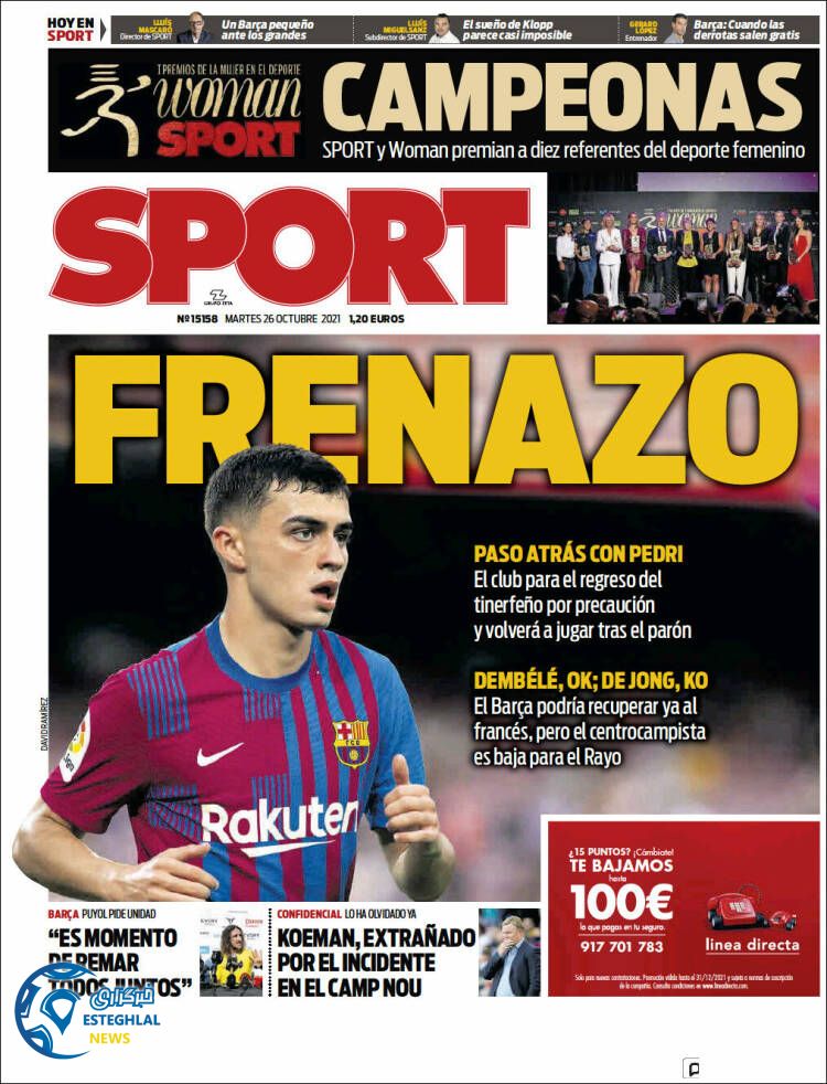 روزنامه ورزشی اسپورت سه شنبه 4 آبان 1400