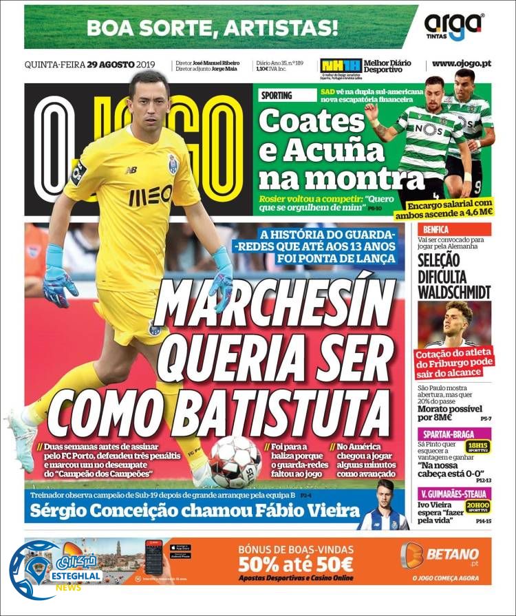 روزنامه ورزشی جوگو پنجشنبه 7 شهریور 1398