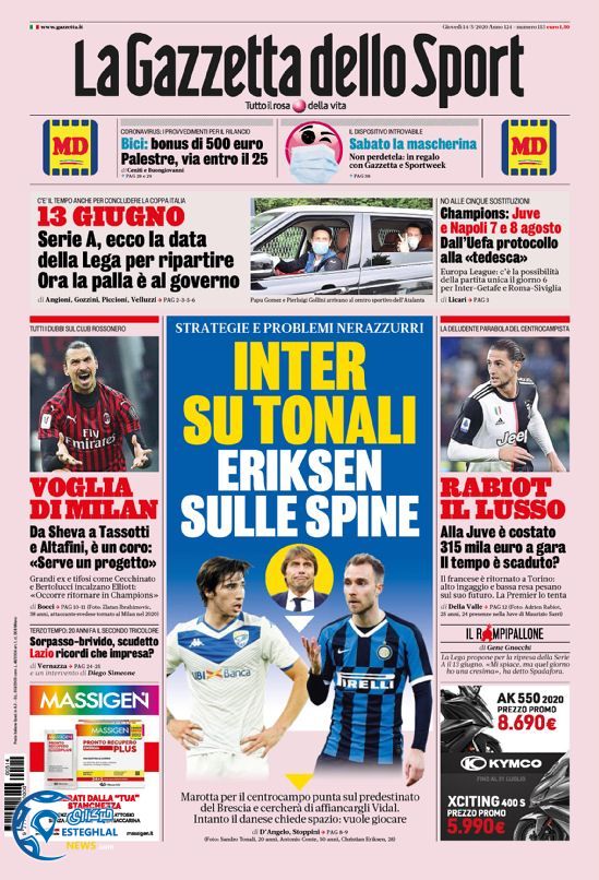 روزنامه ورزشی گاتزتا دلو اسپورت پنجشنبه 25 اردیبهشت 1399