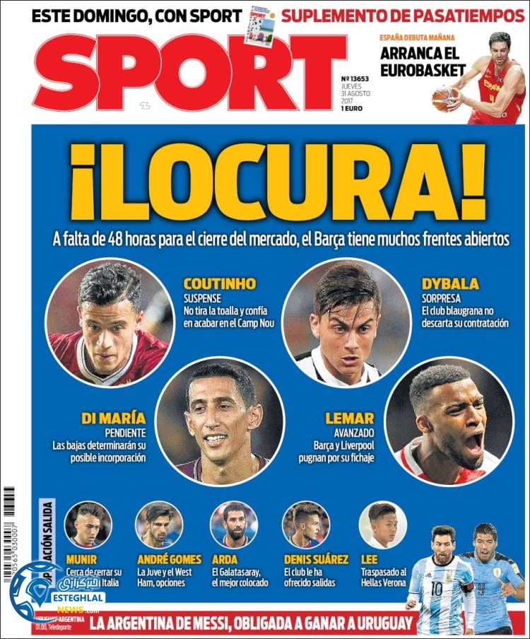 روزنامه اسپورت پنج شنبه 9 شهریور 1396 