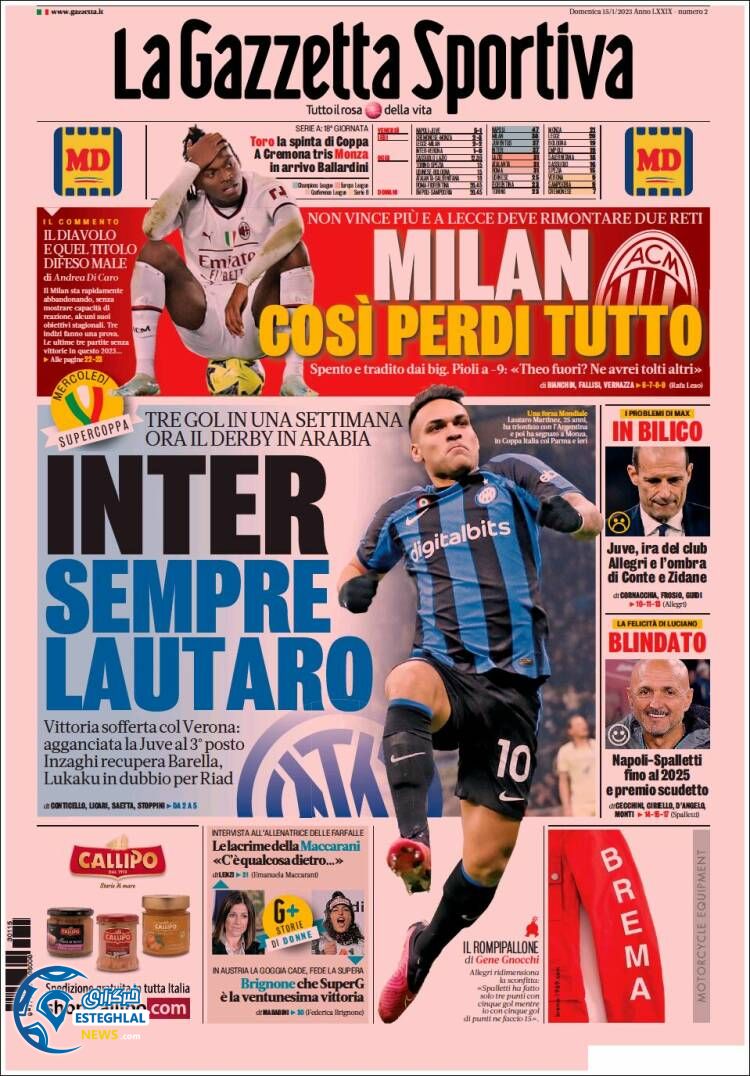 روزنامه ورزشی گاتزتا دلو اسپورت یکشنبه 25 دی 1401 