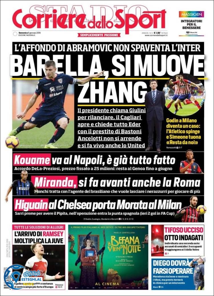 روزنامه ورزشی کوریره دلو اسپورت یکشنبه 16 دی 1397