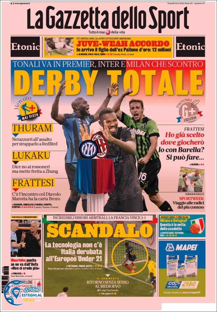 روزنامه ورزشی گاتزتا دلو اسپورت جمعه 2 تیر 1402 