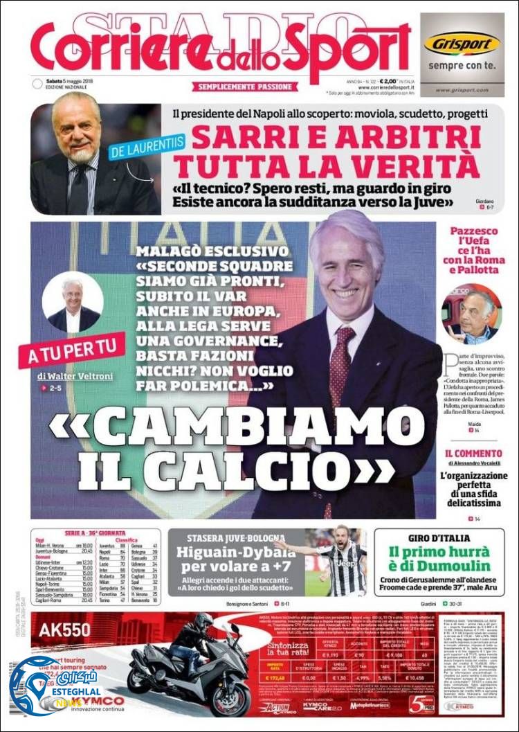 روزنامه ورزشی کوریره دلو اسپورت شنبه 15 اردیبهشت 1397