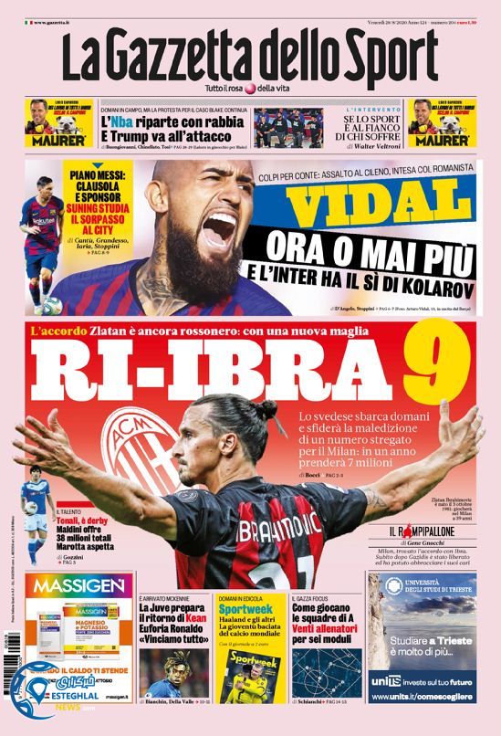 روزنامه ورزشی گاتزتا دلو اسپورت جمعه 7 شهریور 1399