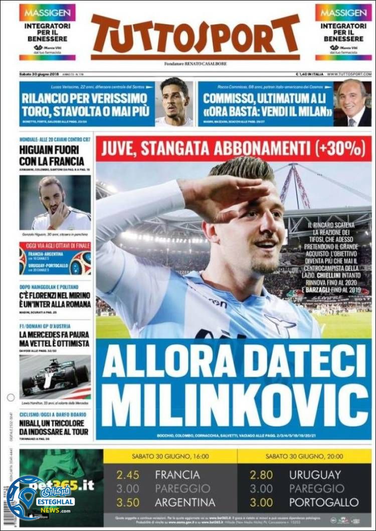 روزنامه ورزشی توتو اسپورت شنبه 9 تیر 1397