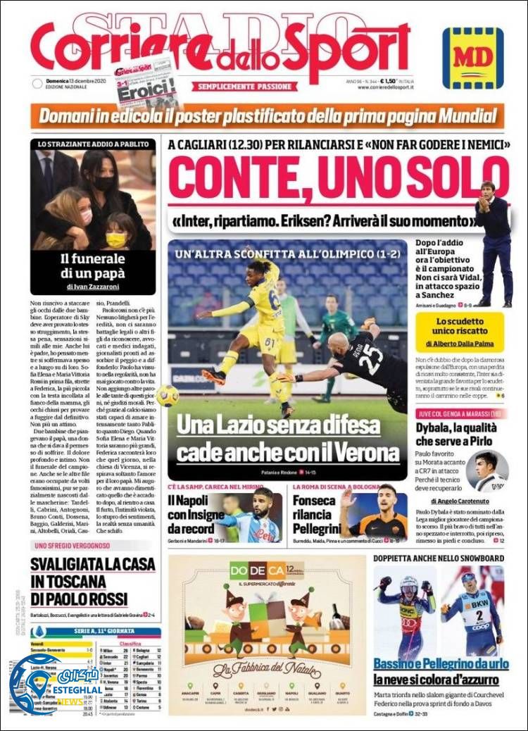 روزنامه ورزشی کوریره دلو اسپورت یکشنبه 23 آذر 1399