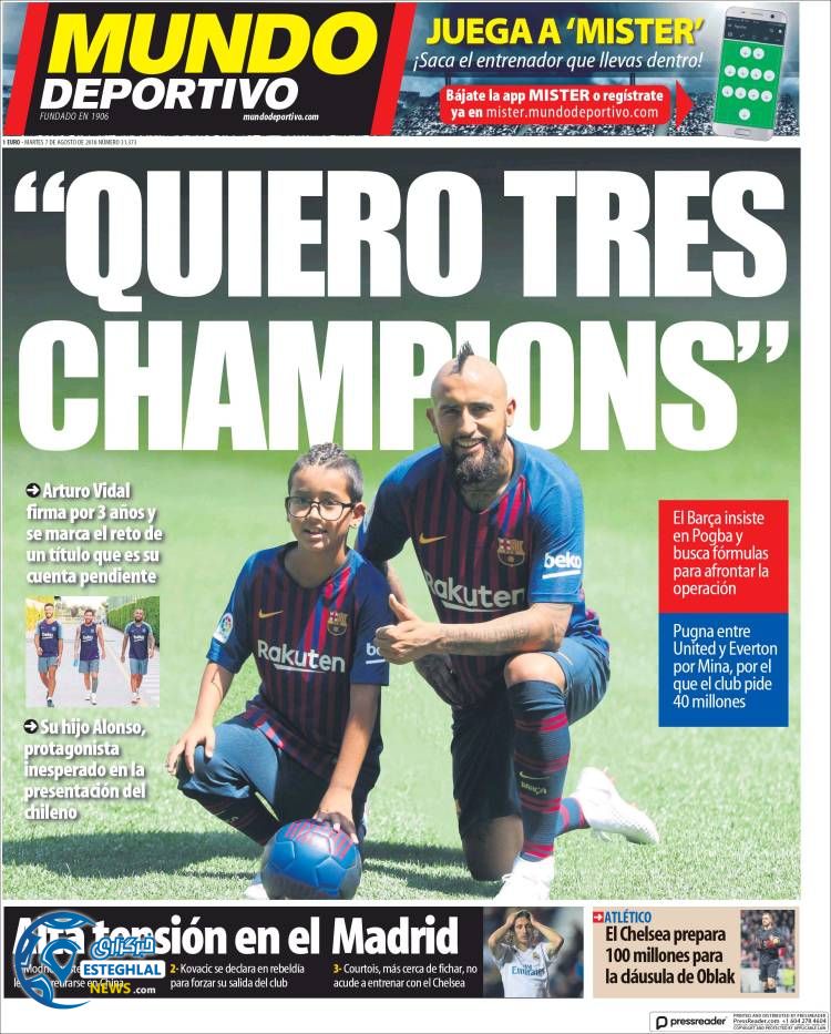 روزنامه ورزشی موندو دپورتیوو سه شنبه 16 مرداد 1397