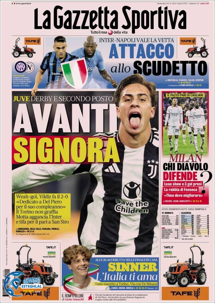 روزنامه ورزشی گاتزتا دلو اسپورت یکشنبه 20 آبان 1403 