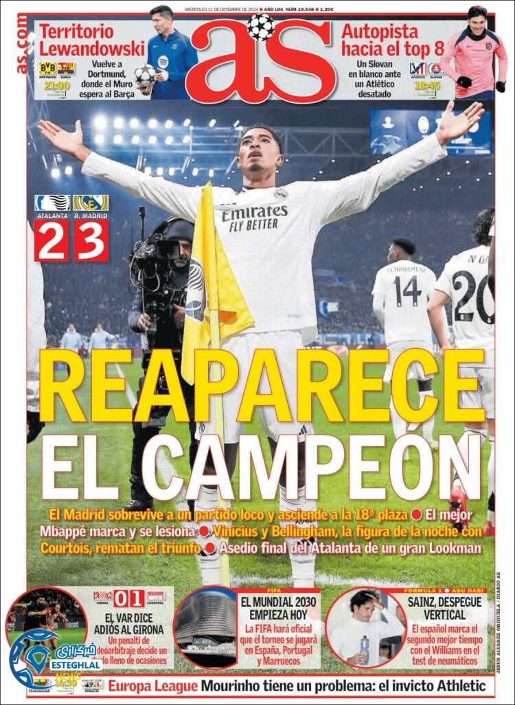 روزنامه  ورزشی  آ اس چهارشنبه 21 آذر 1403 