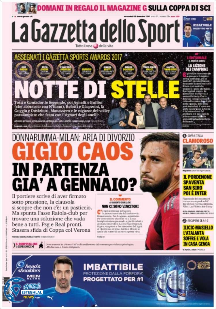 روزنامه ورزشی گاتزتا دلو اسپورت چهارشنبه 22 آذر 1396