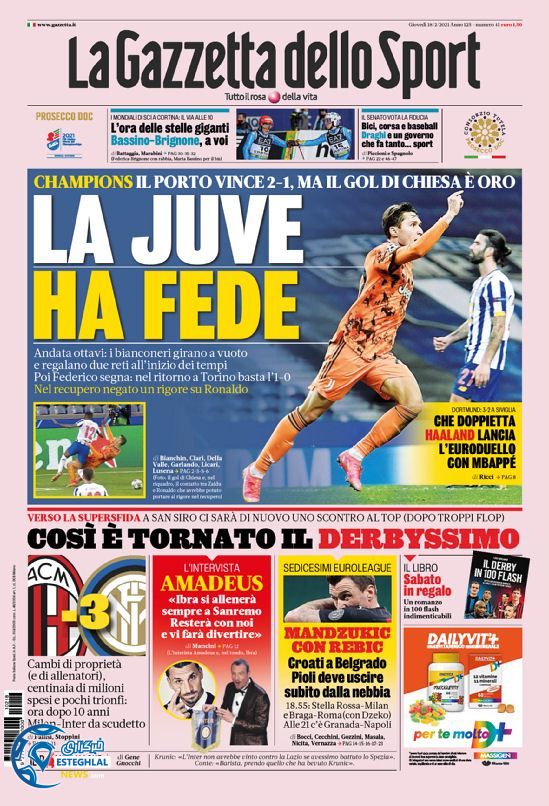 روزنامه ورزشی گاتزتا دلو اسپورت پنجشنبه 30 بهمن 1399