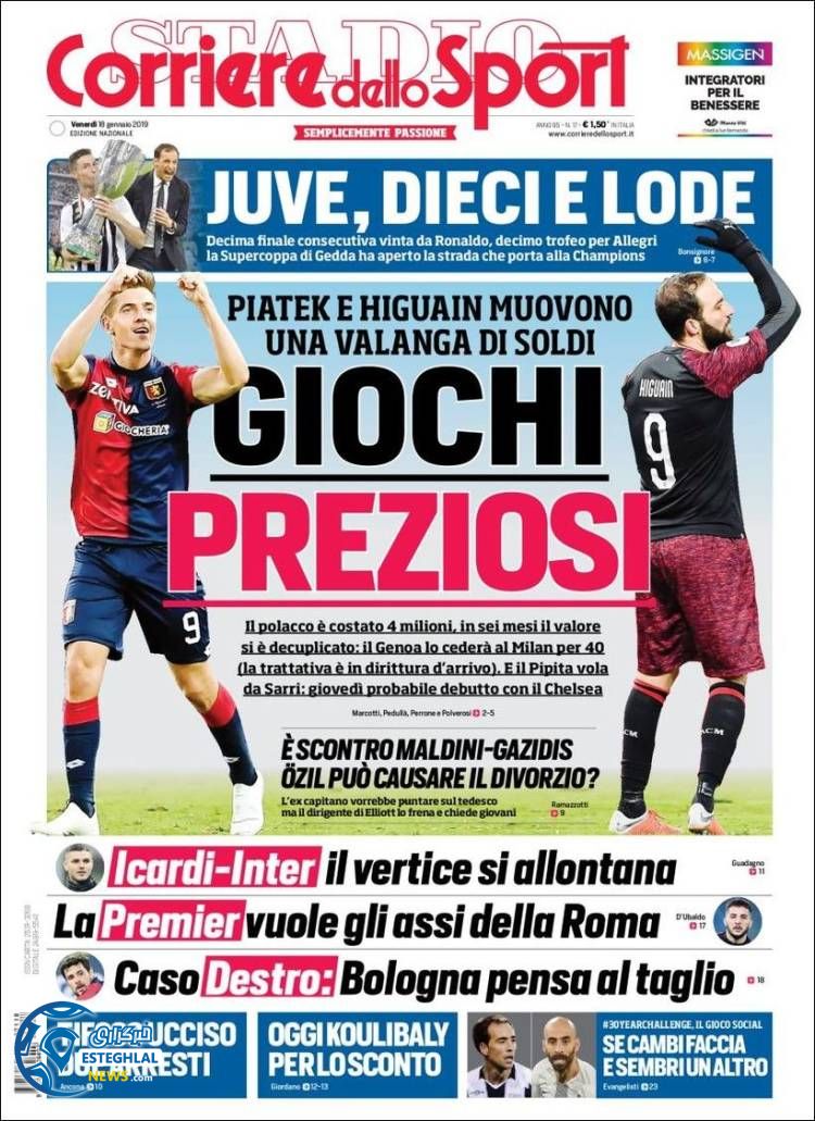 روزنامه ورزشی کوریره دلو اسپورت جمعه 28 دی 1397