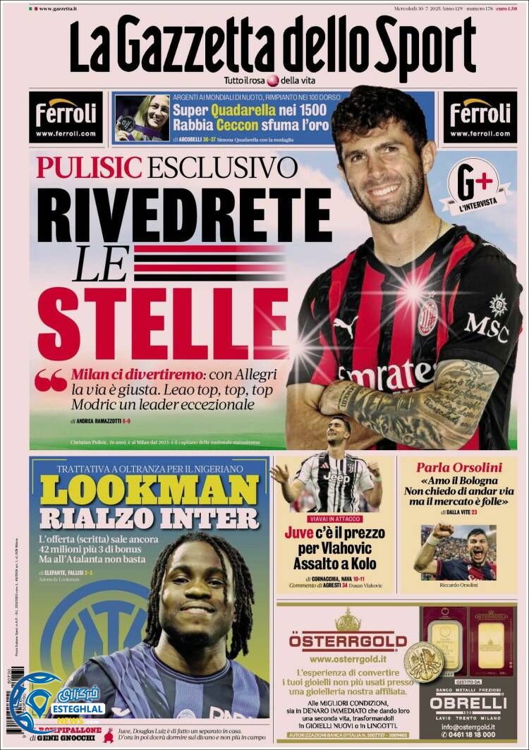 روزنامه ورزشی گاتزتا دلو اسپورت چهارشنبه 8 مرداد 1404 