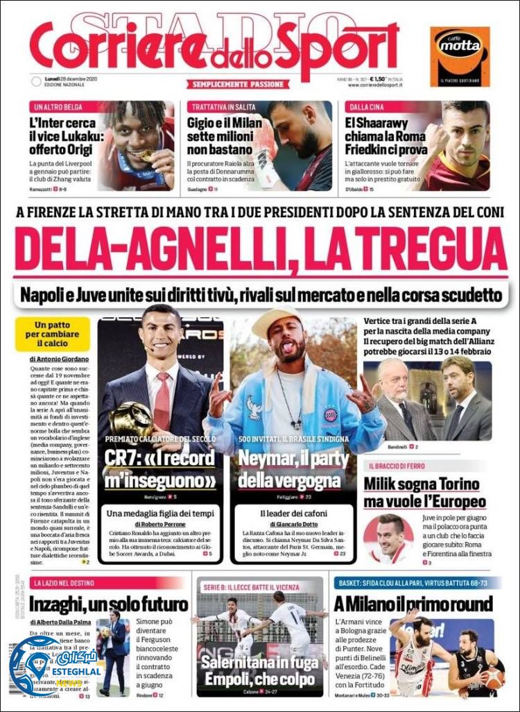 روزنامه ورزشی کوریره دلو اسپورت دوشنبه 8 دی 1399