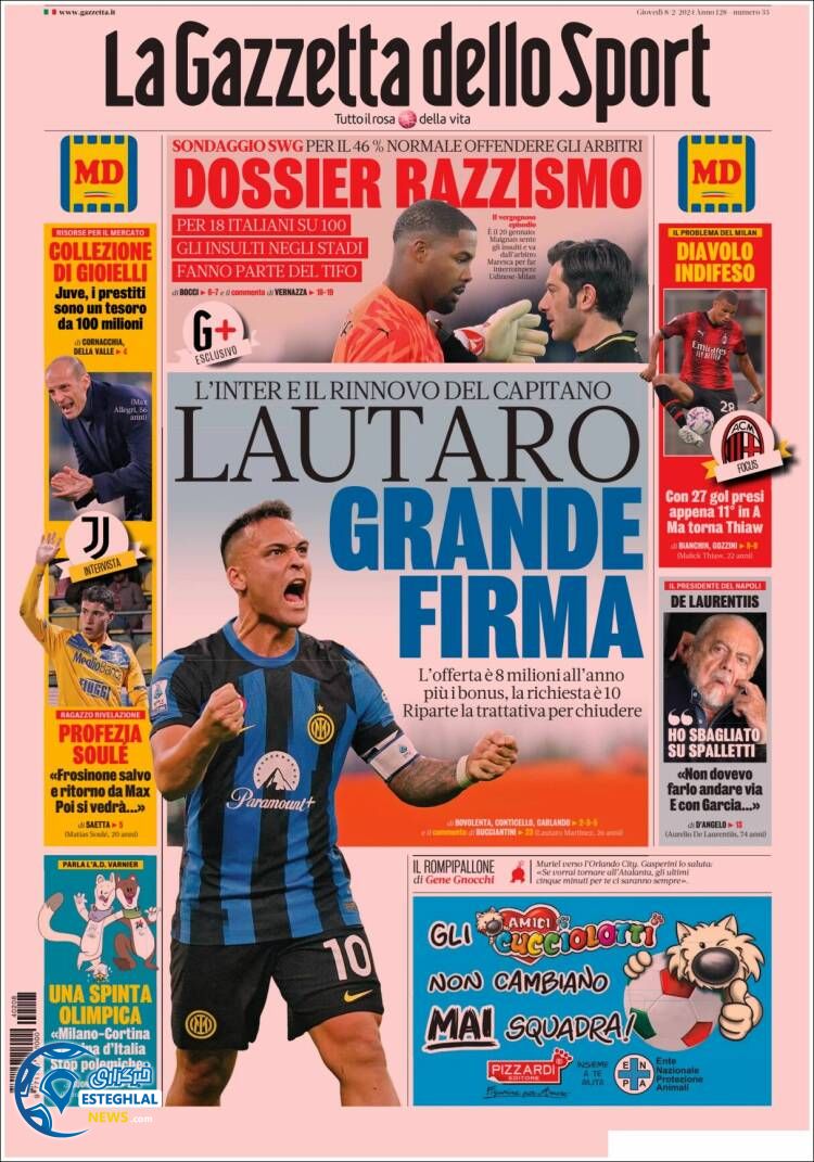 روزنامه ورزشی گاتزتا دلو اسپورت پنجشنبه 19 بهمن 1402 