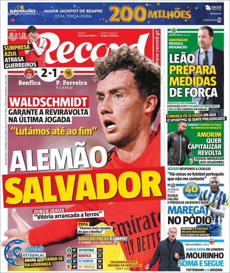 روزنامه ورزشی رکورد دوشنبه 17 آذر 1399