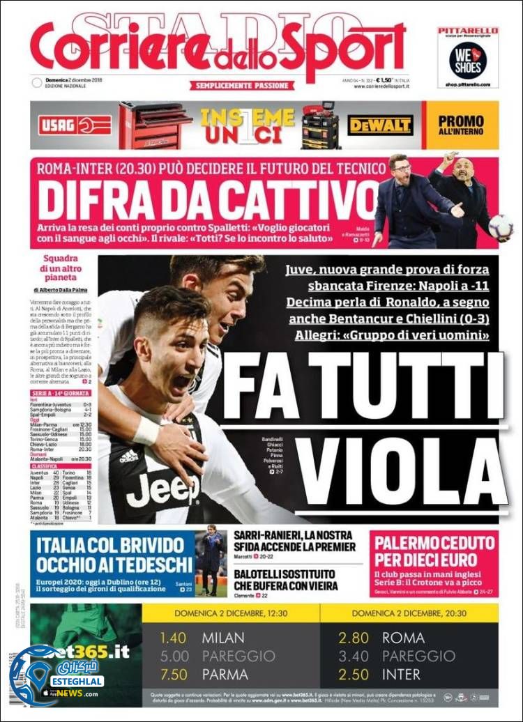 روزنامه ورزشی کوریره دلو اسپورت یکشنبه 11 آذر 139