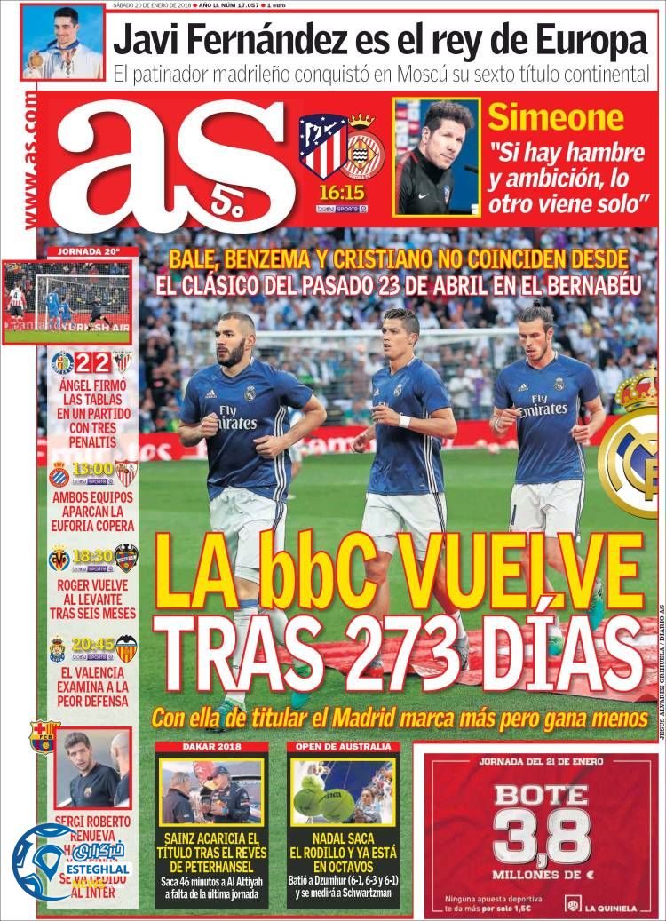 روزنامه ورزشی آ اس شنبه 30 دی 1396