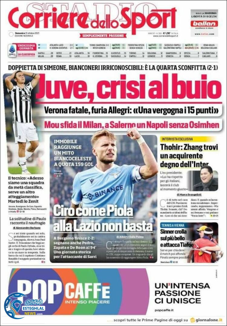 روزنامه ورزشی کوریره دلو اسپورت یکشنبه 9 آبان 1400