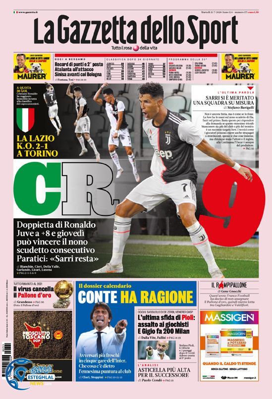 روزنامه ورزشی گاتزتا دلو اسپورت سه شنبه 31 تیر 1399