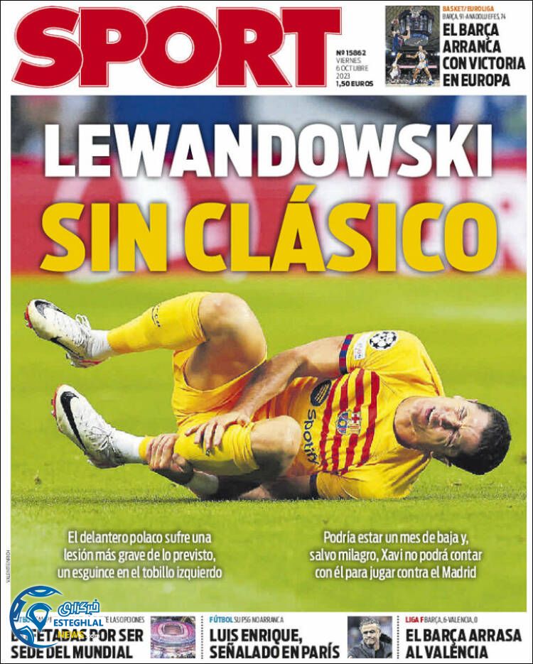 روزنامه ورزشی اسپورت جمعه 14 مهر 1402 