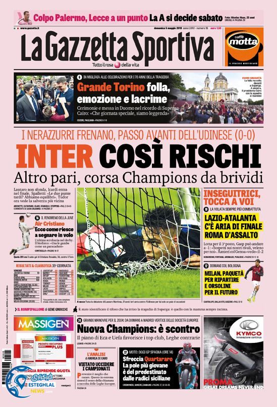 روزنامه ورزشی گاتزتا دلو اسپورت یکشنبه 15 اردیبهشت 1398