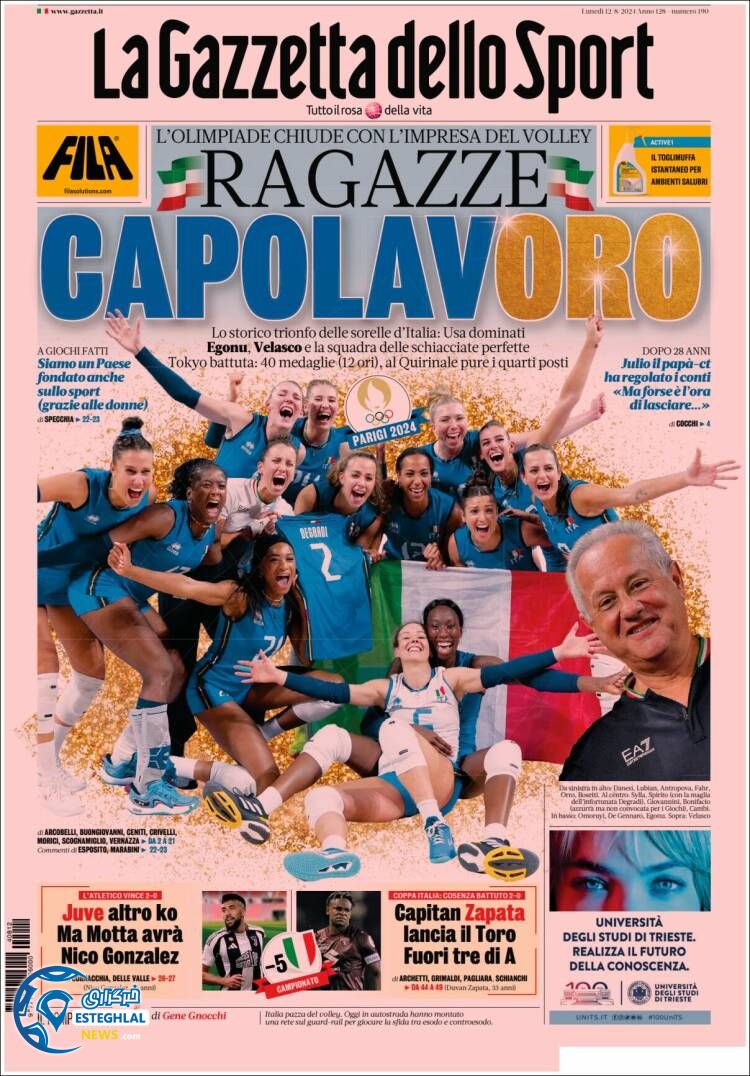 روزنامه  ورزشی گاتزتا دلو اسپورت دوشنبه 22 مرداد 1403 