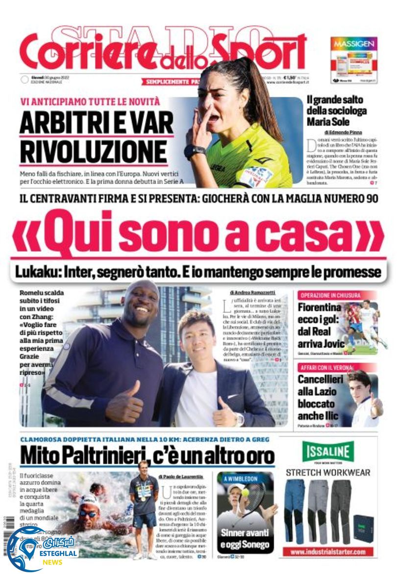 روزنامه ورزشی کوریره دلو اسپورت پنجشنبه 9 تیر 1401