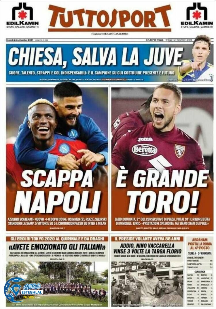 روزنامه ورزشی توتو اسپورت جمعه 2 مهر 1400