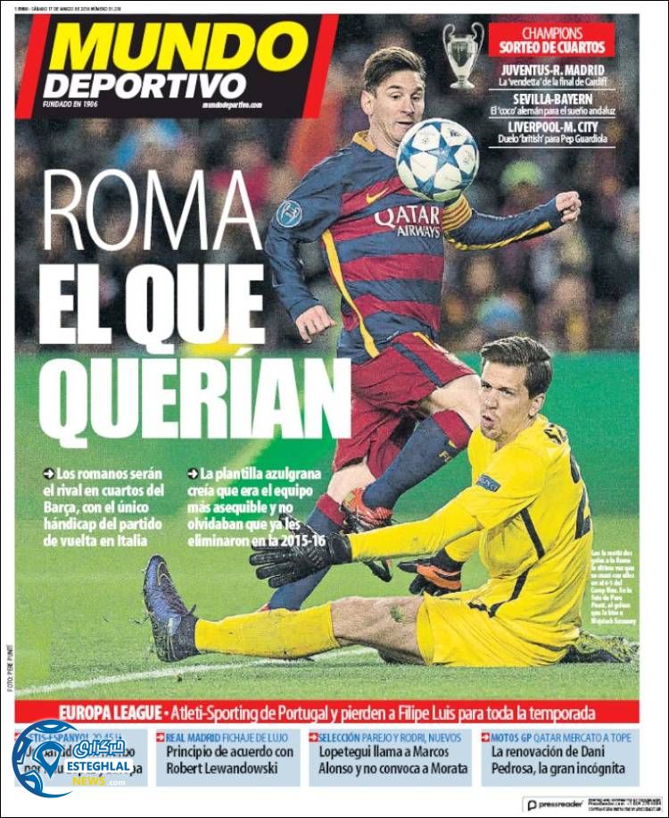 روزنامه ورزشی موندو دپورتیوو شنبه 26 اسفند 1396