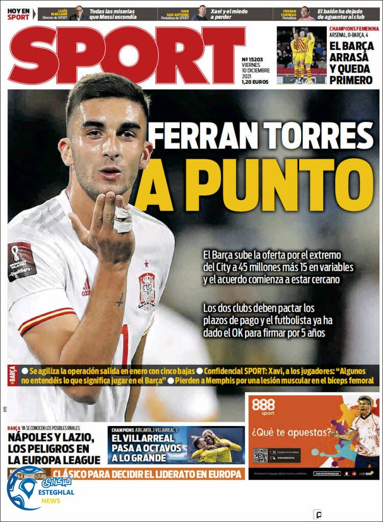 روزنامه ورزشی اسپورت جمعه 19 آذر 1400