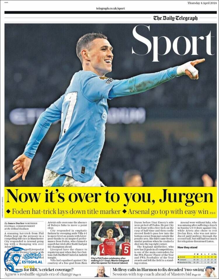 روزنامه ورزشی تلگراف اسپورت پنجشنبه 16 فروردین 1403 