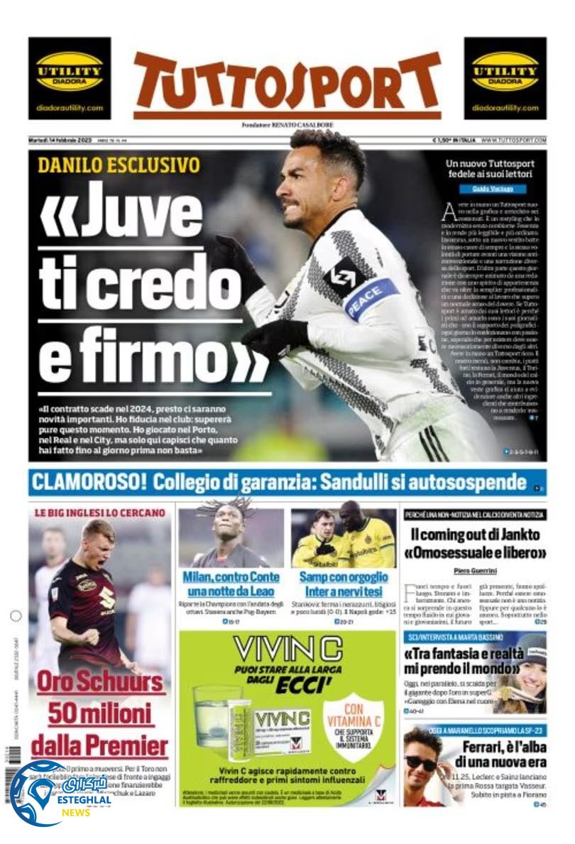 روزنامه  ورزشی توتو اسپورت سه شنبه 25 بهمن 1401 