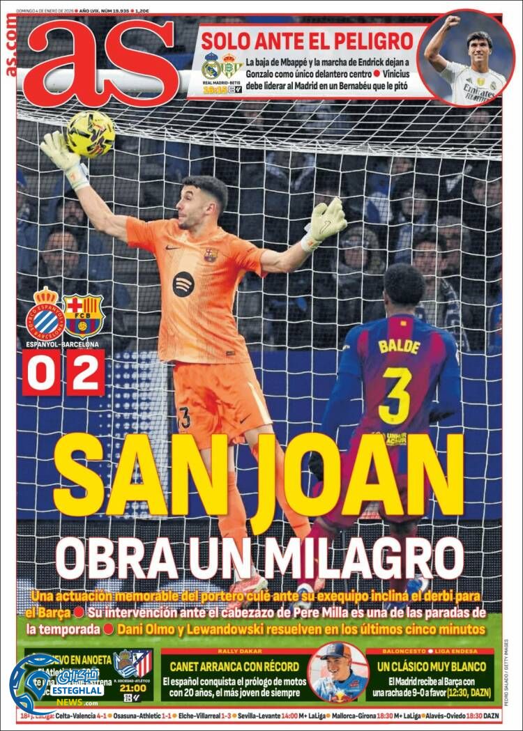 روزنامه ورزشی آ اس  یکشنبه 14 دی 1404 