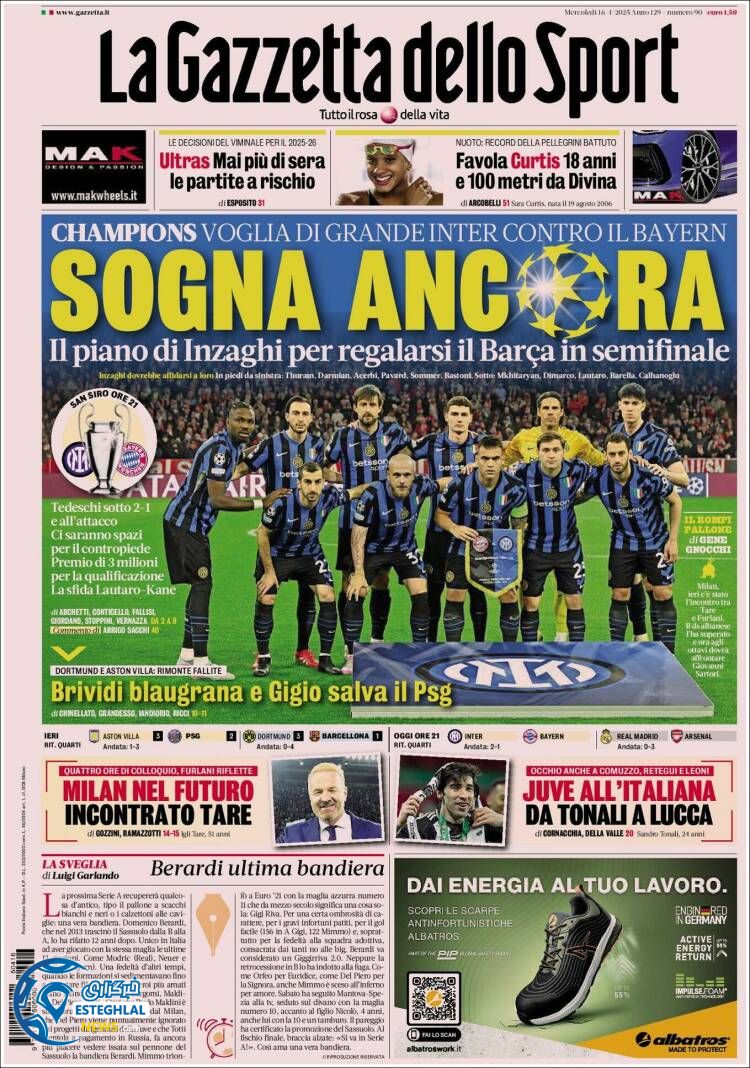 روزنامه  ورزشی گاتزتا دلو اسپورت چهارشنبه 27 فروردین 1404 