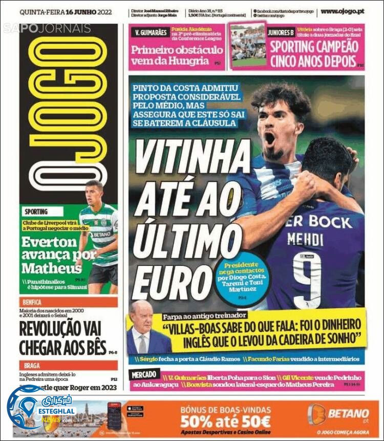 روزنامه ورزشی اوجوگو پنجشنبه 26 خرداد 1401