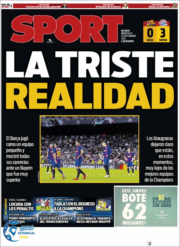 روزنامه ورزشی اسپورت چهارشنبه 24 شهریور 1400