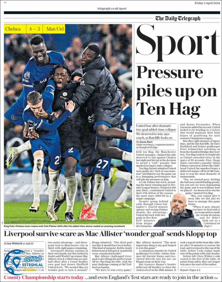 روزنامه ورزشی تلگراف اسپورت جمعه 17 فروردین 1403 